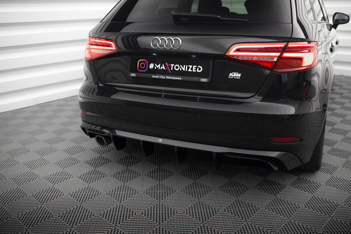 Maxton Diffusor Heck Ansatz für Audi A3 Sportback 8V Facelift (Version mit einseitigem Auspuffrohr)