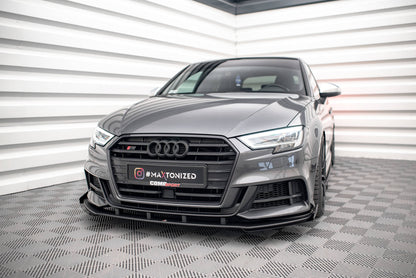 Maxton Street Pro Front Ansatz für +Flaps für V.1 + Flaps Audi S3 / A3 S-Line Sportback 8V Facelift schwarz Hochglanz