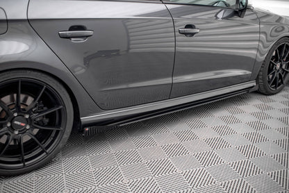 Maxton Street Pro Seitenschweller Ansatz für + Flaps Audi S3 / A3 S-Line Sportback 8V Facelift schwarz Hochglanz