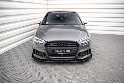 Maxton Street Pro Front Ansatz für +Flaps für V.1 + Flaps Audi S3 / A3 S-Line Sportback 8V Facelift schwarz Hochglanz