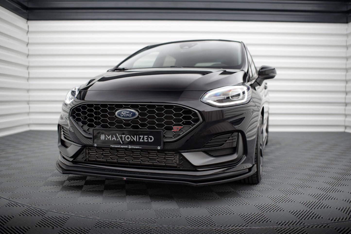 Maxton Front Ansatz V.1 für Ford Fiesta ST Mk8 Facelift schwarz Hochglanz