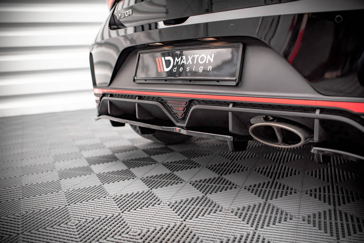 Maxton Mittlerer Diffusor Heck Ansatz DTM Look für Hyundai I20 N Mk3 schwarz Hochglanz