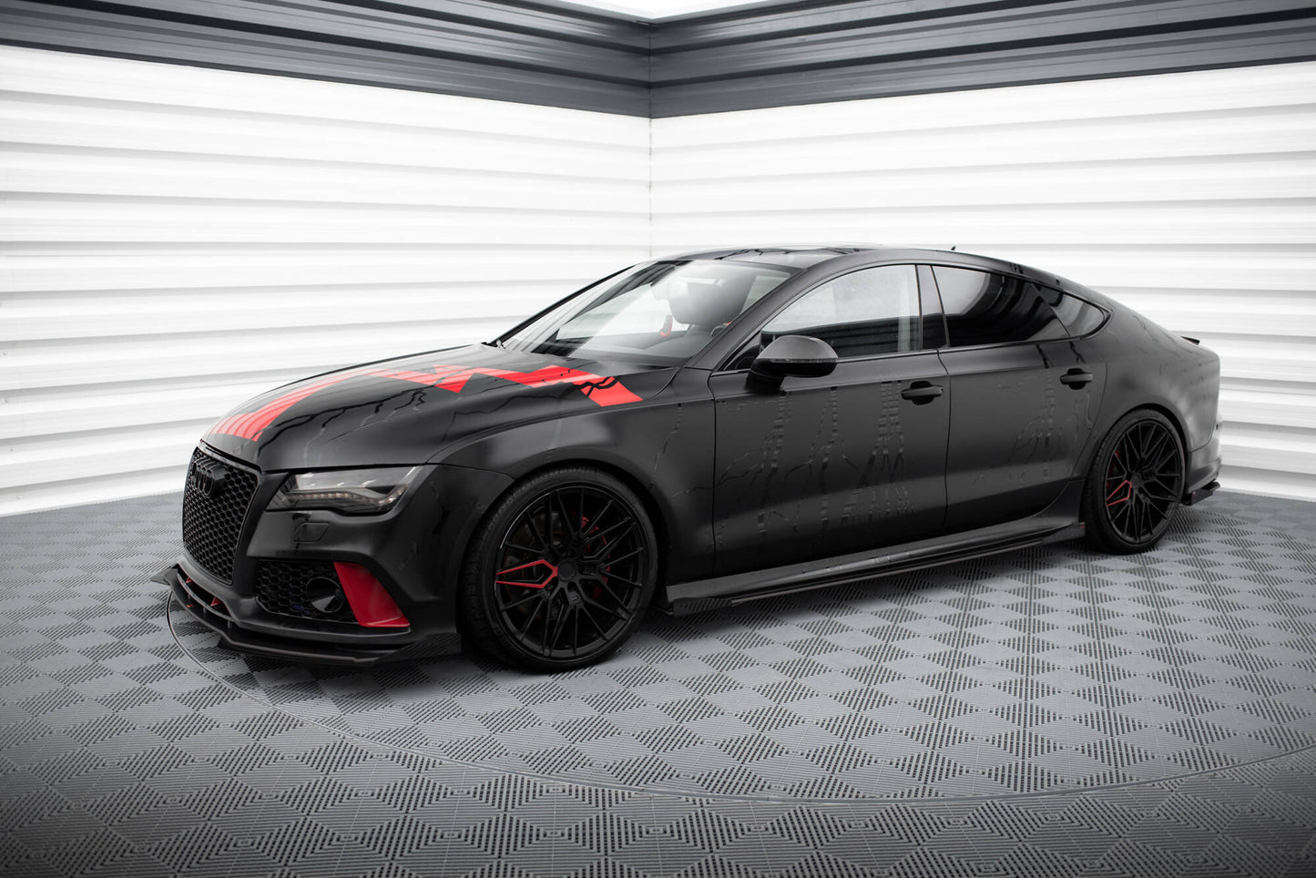 Maxton Street Pro Front Ansatz für +Flaps für + Flaps Audi A7 RS7 Look C7 schwarz Hochglanz