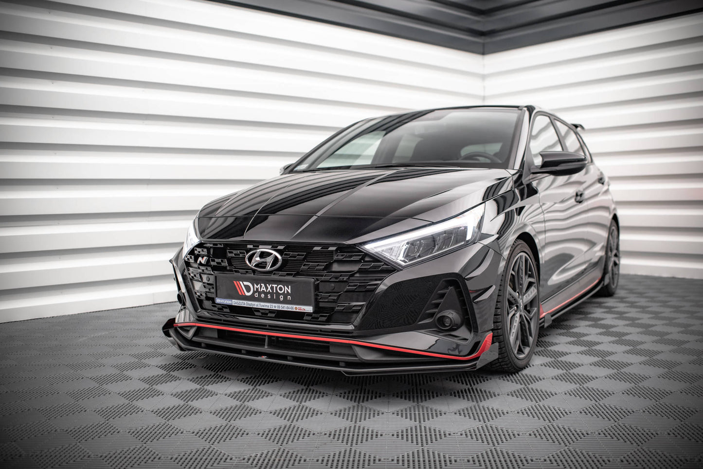 Maxton Street Pro Front Ansatz für +Flaps für V.1 + Flaps Hyundai I20 N Mk3 schwarz Hochglanz