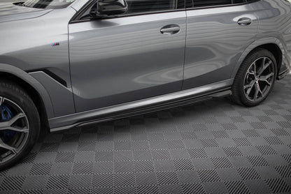 Maxton Seitenschweller Ansatz für V.2 für BMW X6 M-Paket G06 Facelift schwarz Hochglanz