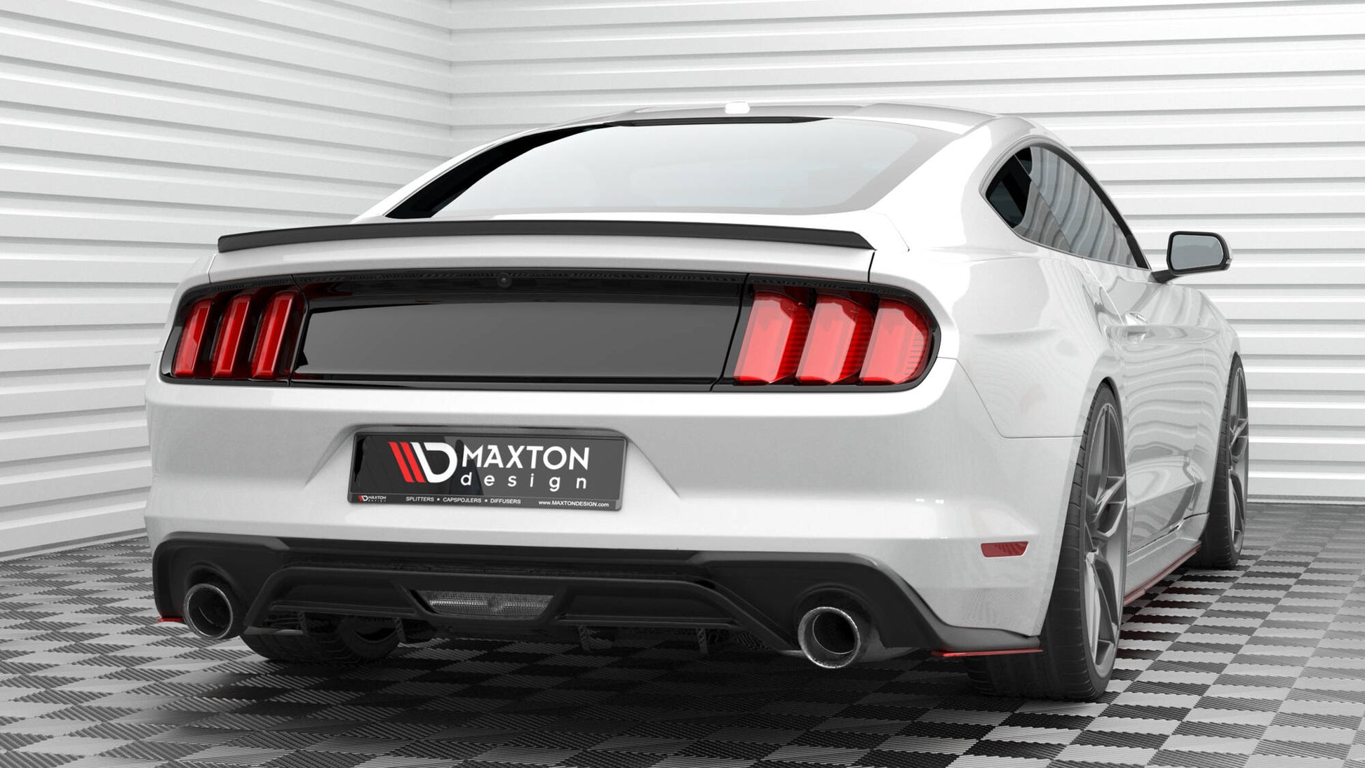 Maxton Heck Ansatz Flaps Diffusor V.2 für Ford Mustang Mk6 Facelift schwarz Hochglanz