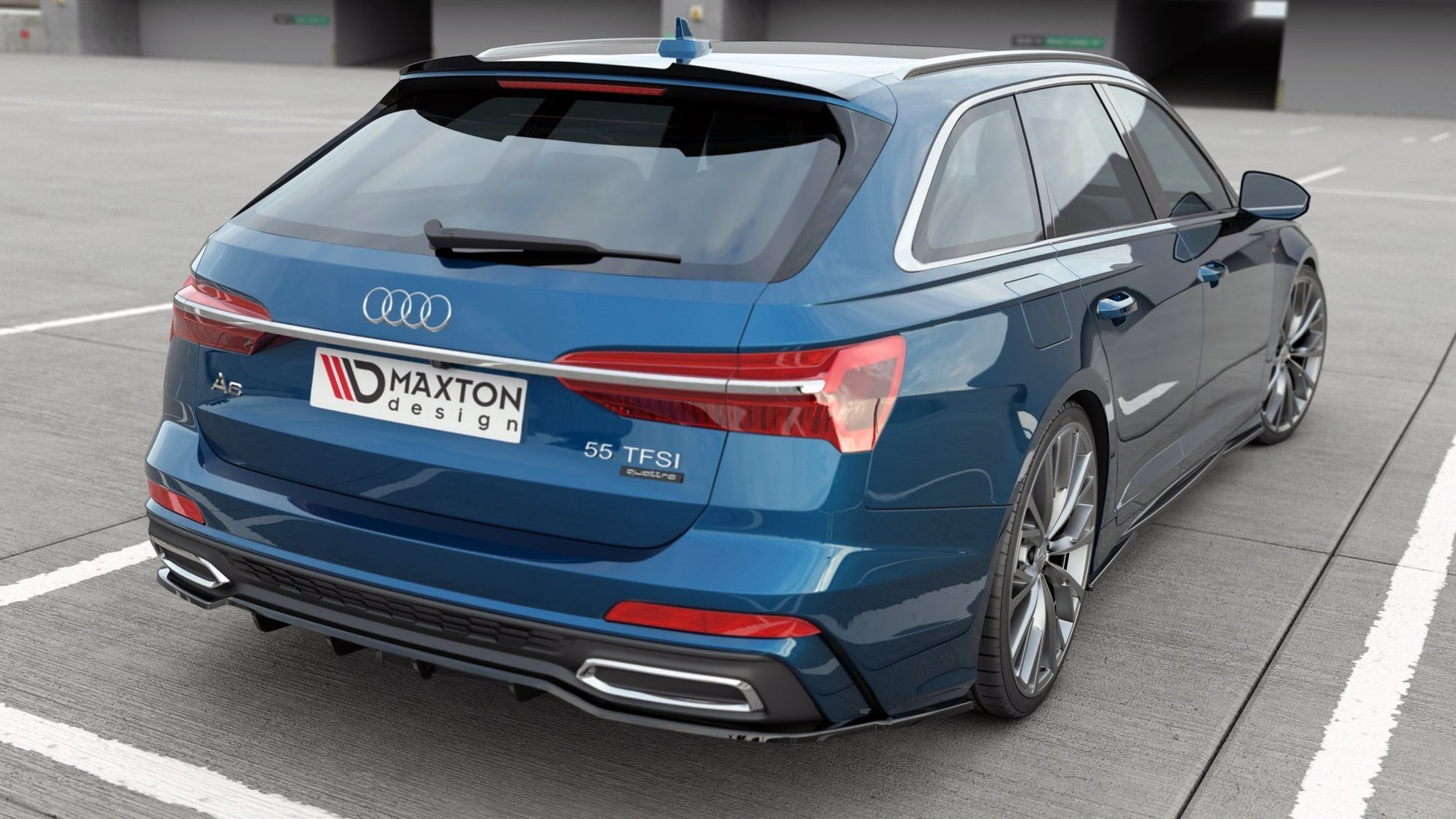 Maxton Mittlerer Diffusor Heck Ansatz DTM Look für Audi A6 S-Line C8 schwarz Hochglanz