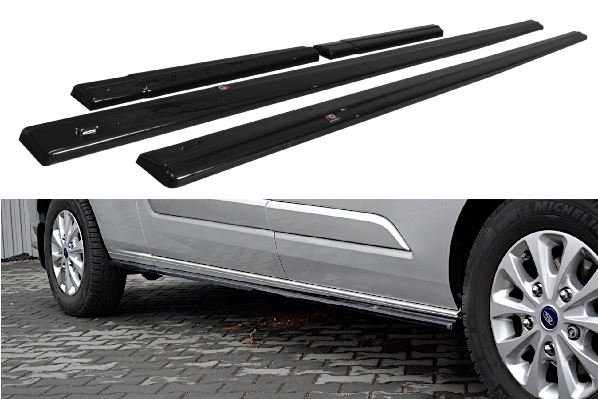 Maxton Seitenschweller Ansatz für Ford Transit Custom Mk1 FL schwarz Hochglanz