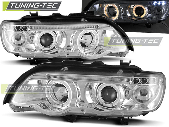 Tuning-Tec LED Angel Eyes Scheinwerfer für BMW X5 E53 99-03 chrom