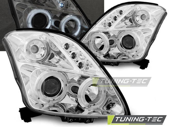 Tuning-Tec LED Angel Eyes Scheinwerfer für Suzuki Swift 05-10 chrom