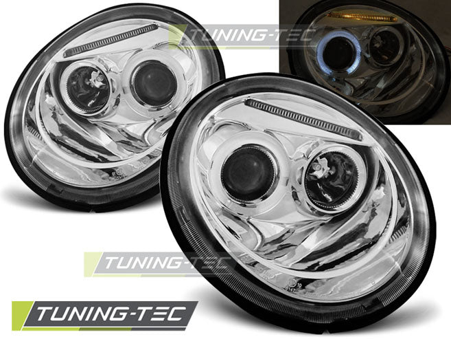 Tuning-Tec LED Angel Eyes Scheinwerfer für VW New Beetle 98-05 chrom