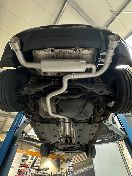 Grail Auspuffanlage Volkswagen Golf 7 GTI 3-Zoll ohne Endrohre an Serie CHHA (VFL) glasperlengestrahlt