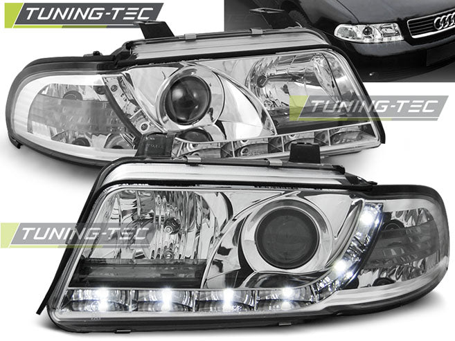 Tuning-Tec LED Tagfahrlicht Scheinwerfer für Audi A4 B5 Facelift 99-00 chrom