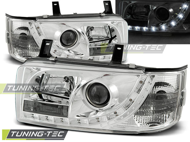 Tuning-Tec LED Tagfahrlicht Scheinwerfer für VW T4 90-03 (kurzer Vorderwagen) chrom