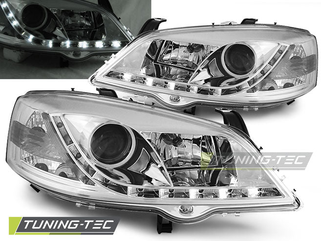 Tuning-Tec LED Tagfahrlicht Scheinwerfer für Opel Astra G 98-04 chrom