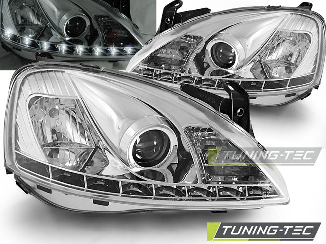 Tuning-Tec LED Tagfahrlicht Scheinwerfer für Opel Corsa C 00-06 chrom