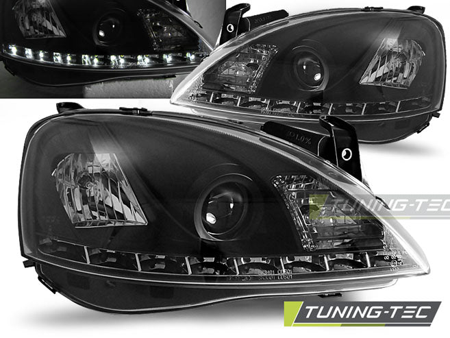 Tuning-Tec LED Tagfahrlicht Scheinwerfer für Opel Corsa C 00-06 schwarz