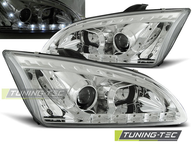 Tuning-Tec LED Tagfahrlicht Scheinwerfer für Ford Focus MK2 04-08 chrom