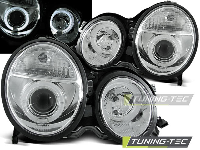 Tuning-Tec LED Angel Eyes Scheinwerfer für Mercedes Benz E-Klasse W210 99-02 chrom