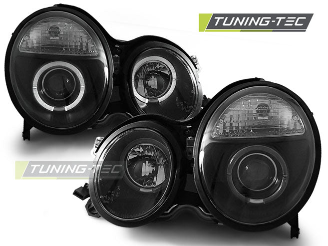 Tuning-Tec LED Angel Eyes Scheinwerfer für Mercedes Benz E-Klasse W210 99-02 schwarz