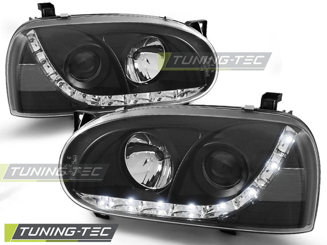 Tuning-Tec LED Tagfahrlicht Scheinwerfer für VW Golf 3 91-97 schwarz