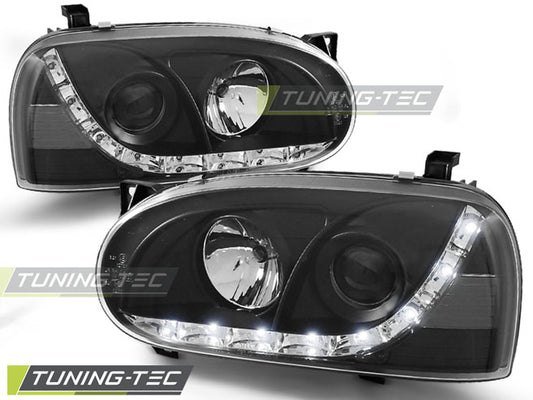 Tuning-Tec LED Tagfahrlicht Scheinwerfer für VW Golf 3 91-97 schwarz