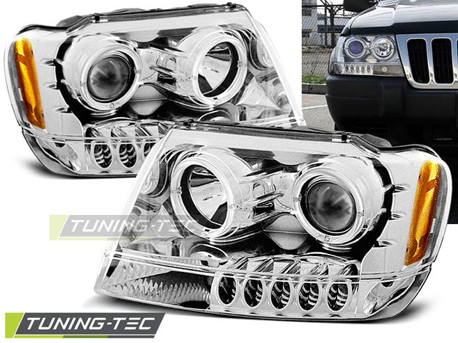 Tuning-Tec LED Angel Eyes Scheinwerfer für Jeep Grand Cherokee 99-05 chrom