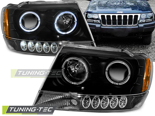 Tuning-Tec LED Angel Eyes Scheinwerfer für Jeep Grand Cherokee 99-05 schwarz