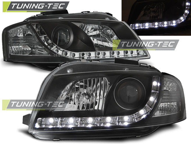 Tuning-Tec LED Tagfahrlicht- Scheinwerfer für Audi A3 8P 04-08 schwarz