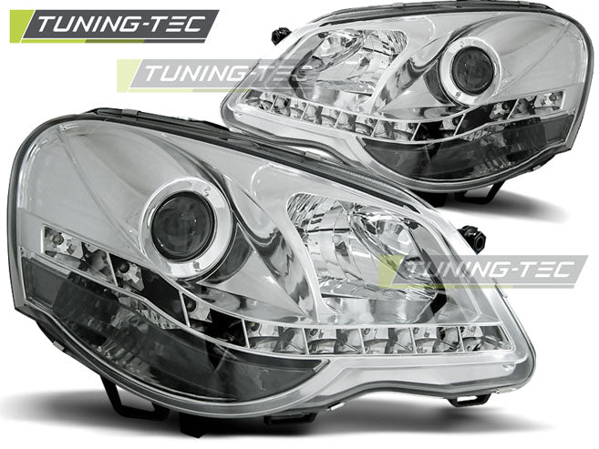 Tuning-Tec LED Tagfahrlicht Scheinwerfer für VW Polo 9N3 05-09 chrom
