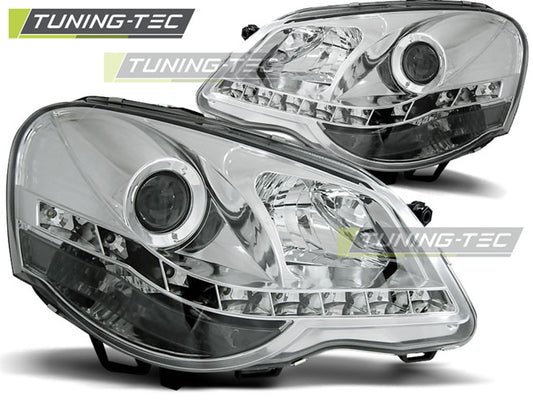 Tuning-Tec LED Tagfahrlicht Scheinwerfer für VW Polo 9N3 05-09 chrom