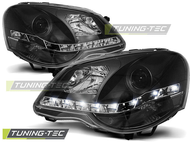 Tuning-Tec LED Tagfahrlicht Scheinwerfer für VW Polo 9N3 05-09 schwarz