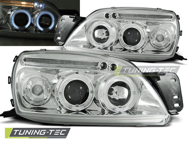 Tuning-Tec LED Angel Eyes Scheinwerfer für Ford Fiesta MK5 99-02 chrom