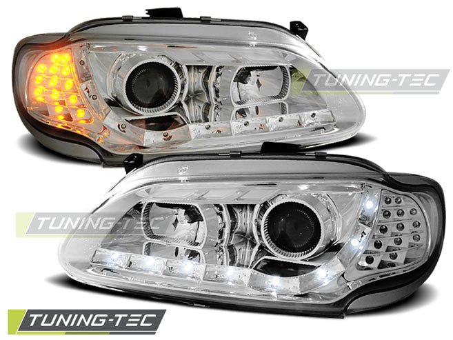 Tuning-Tec LED Tagfahrlicht Scheinwerfer für Renault Megane / Scenic 96-99 chrom mit LED Blinker