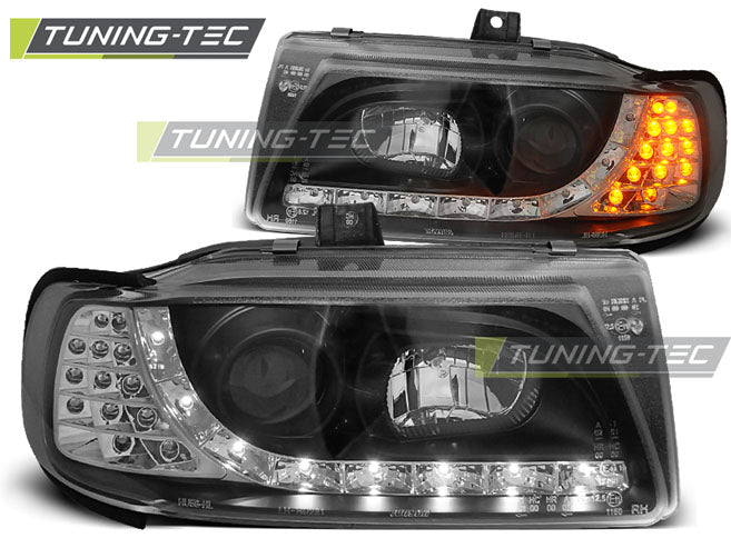 Tuning-Tec LED Tagfahrlicht Scheinwerfer für Seat Ibiza 6K / Cordoba 93-99 schwarz mit LED Blinker