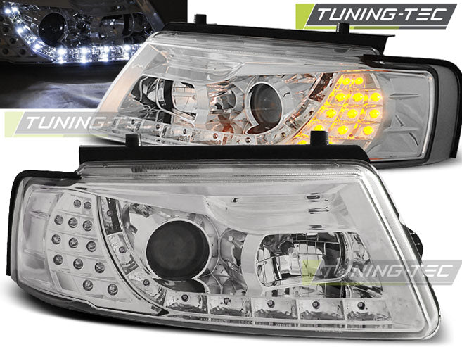 Tuning-Tec LED Tagfahrlicht Scheinwerfer für VW Passat 3B (B5) 96-00 chrom mit LED Blinker