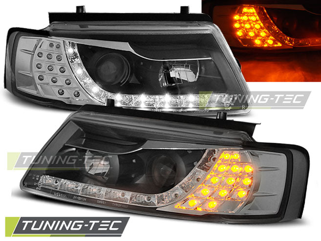 Tuning-Tec LED Tagfahrlicht Scheinwerfer für VW Passat 3B (B5) 96-00 schwarz mit LED Blinker