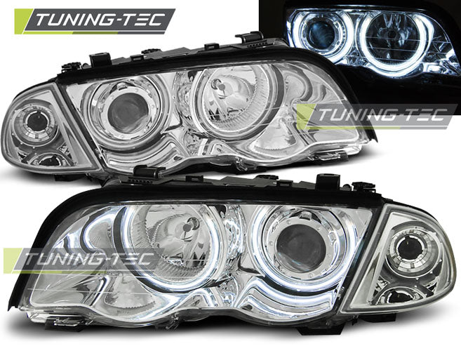 Tuning-Tec CCFL Angel Eyes Scheinwerfer für BMW 3er E46 98-01 chrom Set