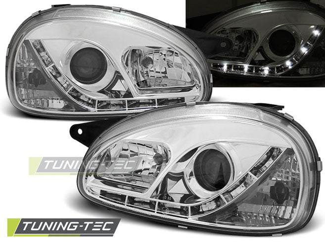 Tuning-Tec LED Tagfahrlicht Scheinwerfer für Opel Corsa B 93-00 chrom