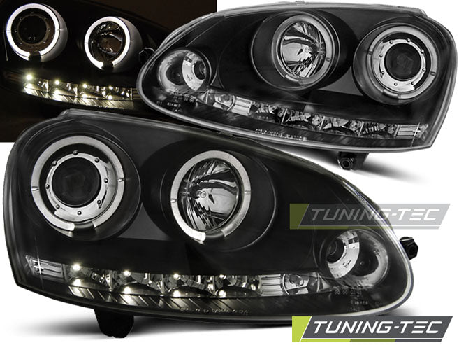 Tuning-Tec LED Angel Eyes Scheinwerfer für VW Golf 5 03-09 schwarz