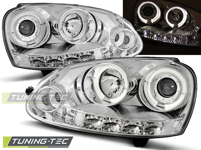 Tuning-Tec LED Angel Eyes Scheinwerfer für VW Golf 5 03-09 chrom