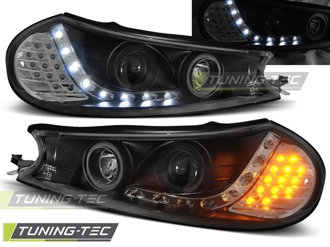 Tuning-Tec LED Tagfahrlicht Scheinwerfer für Ford Mondeo MK1 96-00 schwarz mit LED Blinker