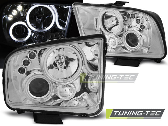 Tuning-Tec LED Angel Eyes Scheinwerfer für Ford Mustang IV 04-09 chrom
