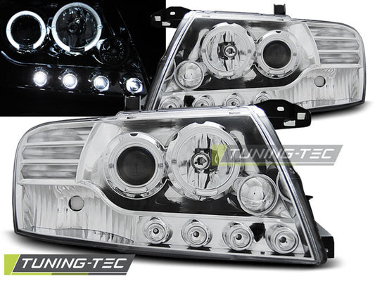 Tuning-Tec LED Angel Eyes Scheinwerfer für Mitsubishi Pajero V60 00-06 chrom