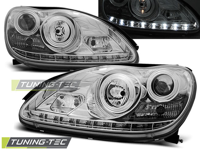 Tuning-Tec LED Tagfahrlicht Scheinwerfer für Mercedes Benz S-Klasse W220 98-05 chrom