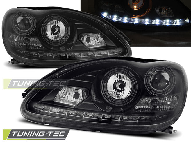 Tuning-Tec LED Tagfahrlicht Scheinwerfer für Mercedes Benz S-Klasse W220 98-05 schwarz