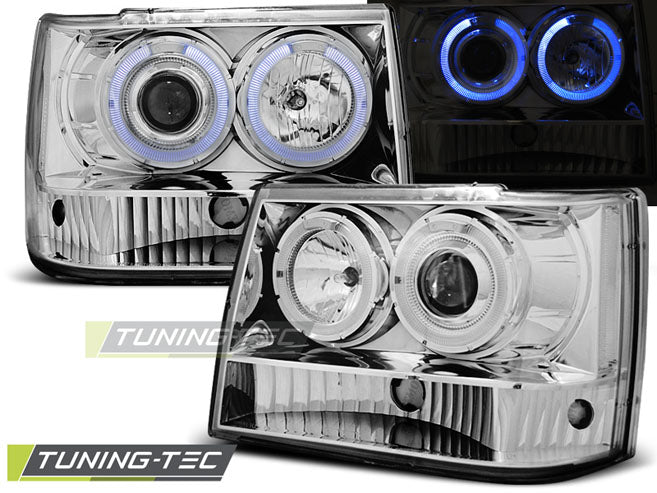 Tuning-Tec LED Angel Eyes Scheinwerfer für Jeep Grand Cherokee 93-98 chrom