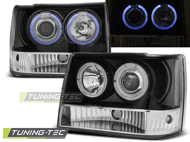 Tuning-Tec LED Angel Eyes Scheinwerfer für Jeep Grand Cherokee 93-98 schwarz