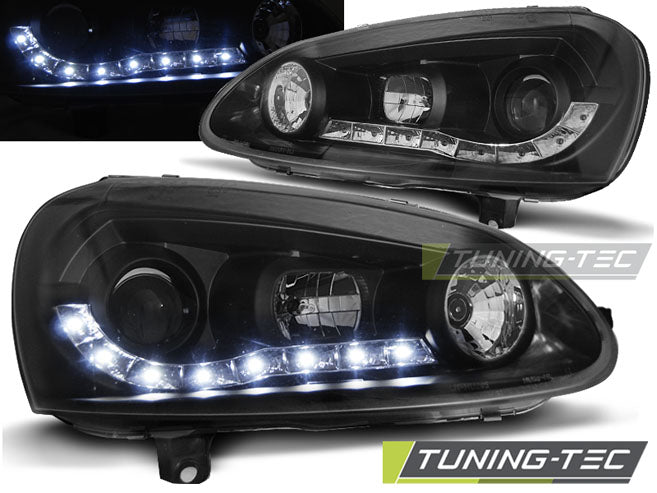Tuning-Tec LED Tagfahrlicht Scheinwerfer für VW Golf 5 03-09 schwarz