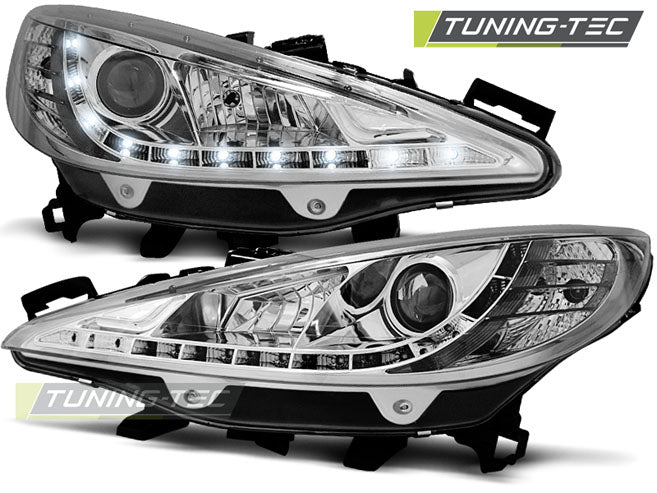 Tuning-Tec LED Tagfahrlicht Scheinwerfer für Peugeot 207 06-12 chrom